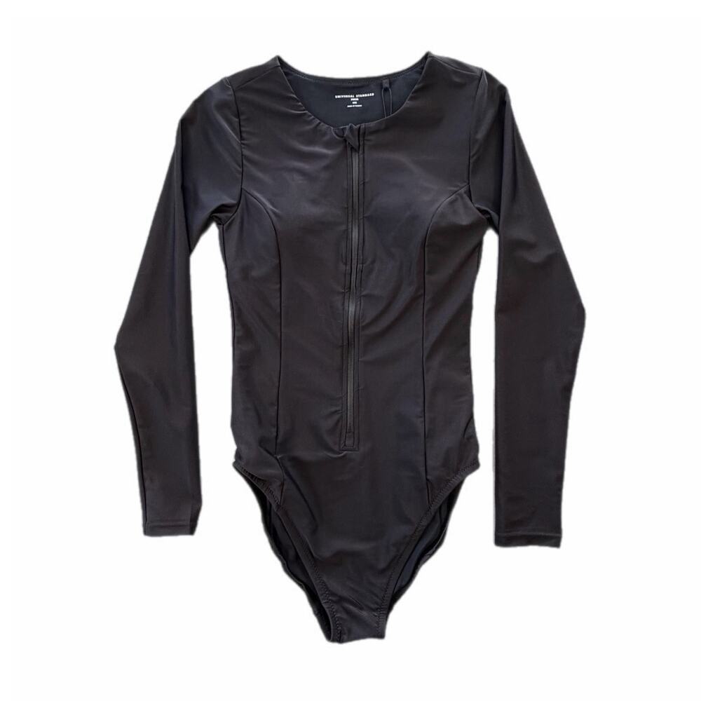 Universal Standard NEW Black Zip Long Sleeve One Piece Sun Protection Swimsuit